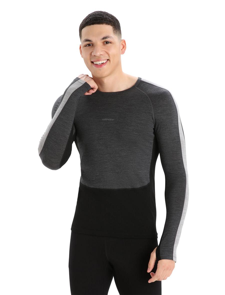 Jet Heather / Black Icebreaker 200 ZoneKnit™ Merino Long Sleeve Crewe Men's Base Layers | AU 1327GSOL